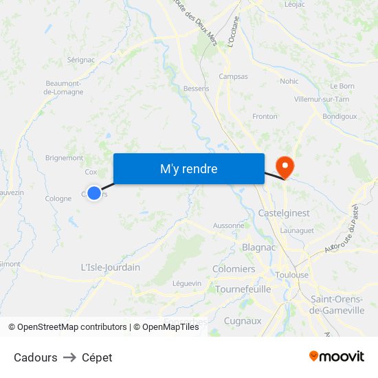 Cadours to Cépet map