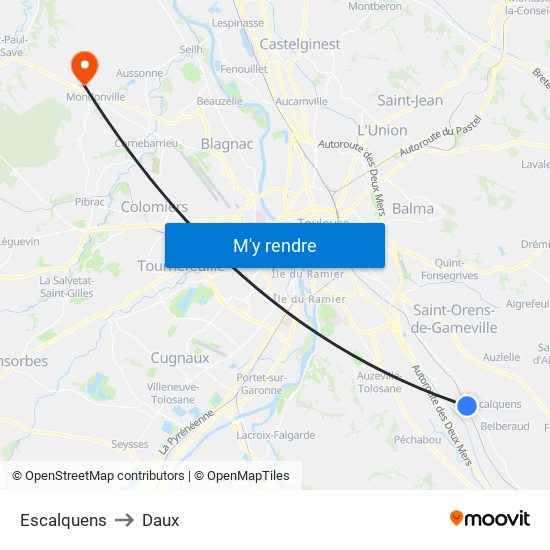 Escalquens to Daux map
