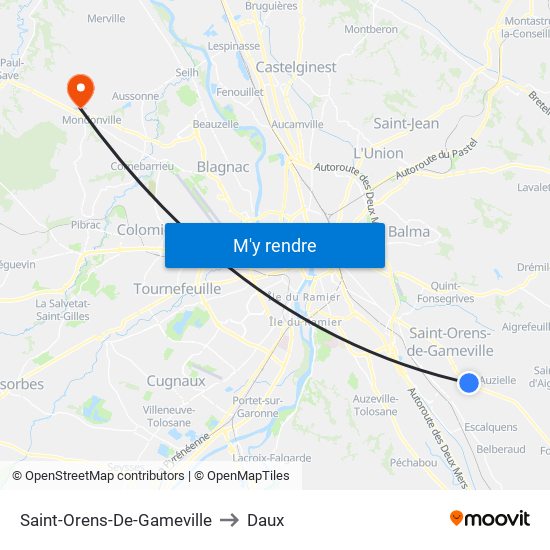 Saint-Orens-De-Gameville to Daux map