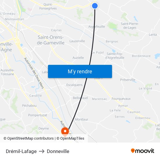 Drémil-Lafage to Donneville map