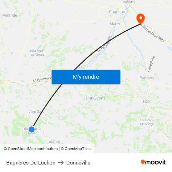Bagnères-De-Luchon to Donneville map