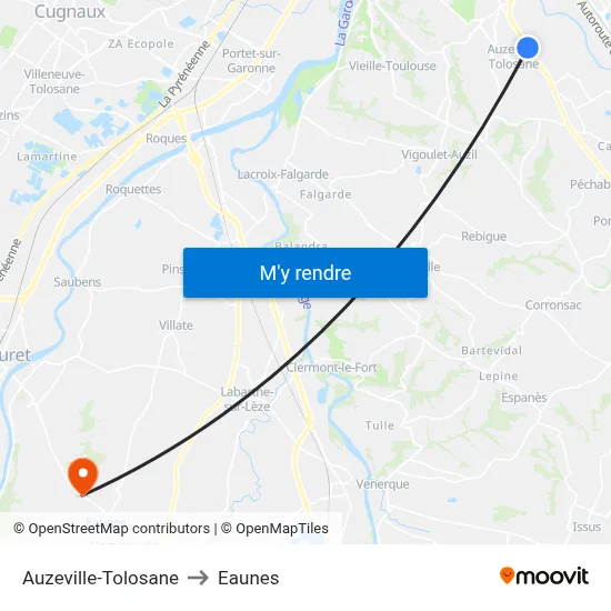 Auzeville-Tolosane to Eaunes map