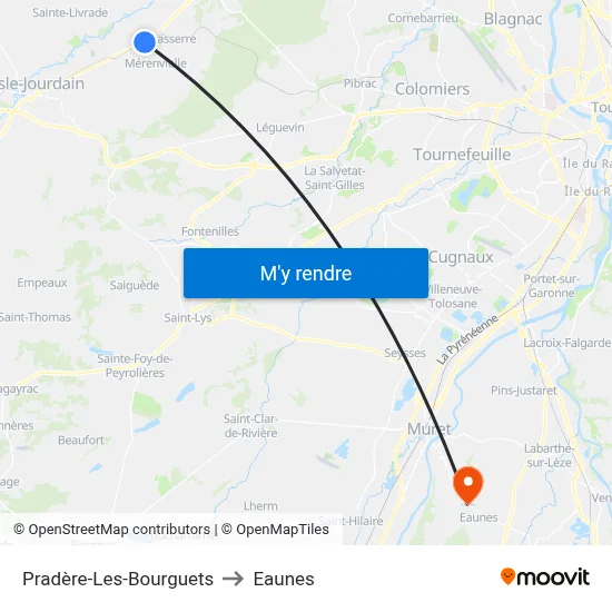 Pradère-Les-Bourguets to Eaunes map