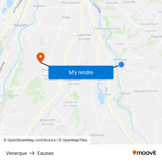 Venerque to Eaunes map