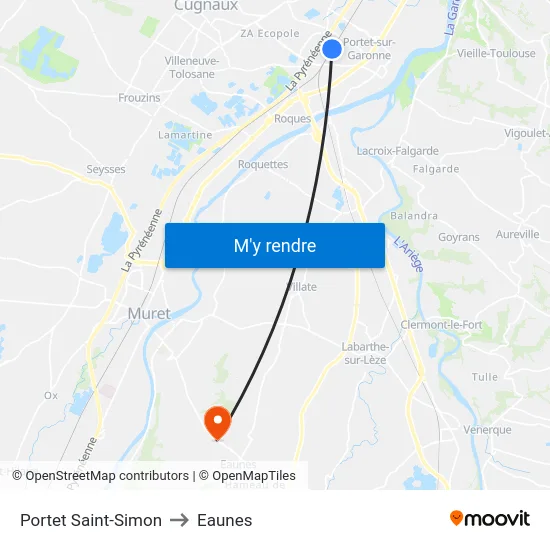 Portet Saint-Simon to Eaunes map