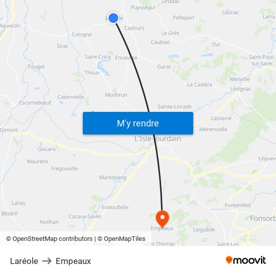 Laréole to Empeaux map