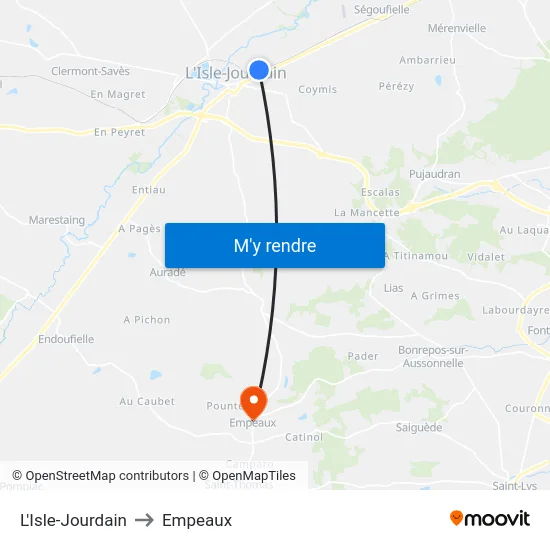 L'Isle-Jourdain to Empeaux map