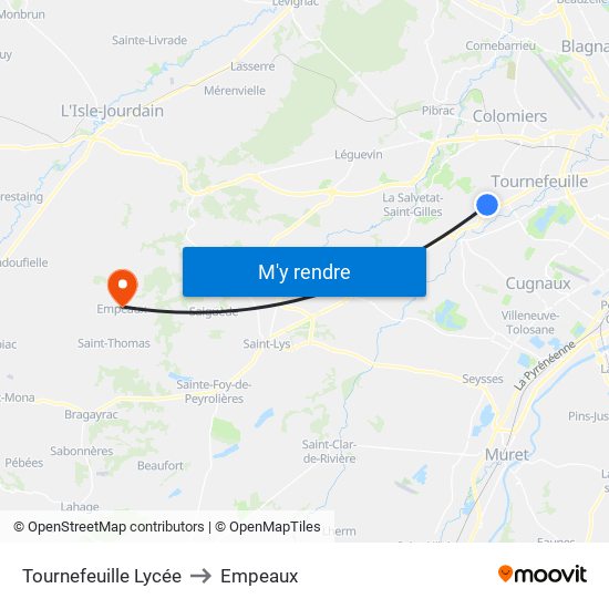 Tournefeuille Lycée to Empeaux map