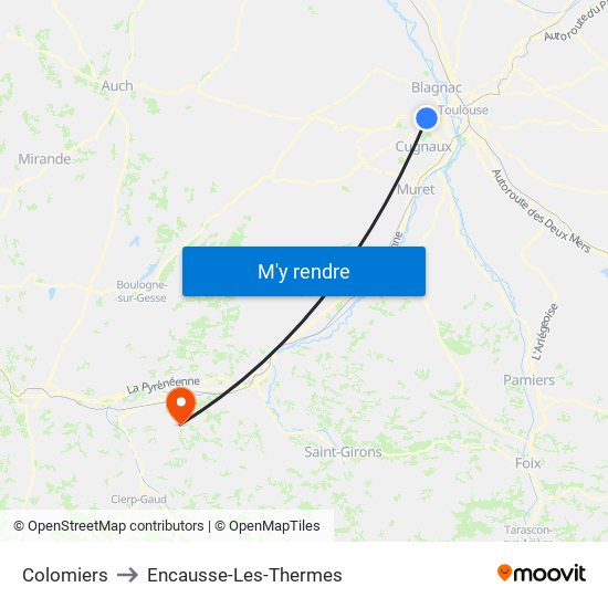 Colomiers to Encausse-Les-Thermes map