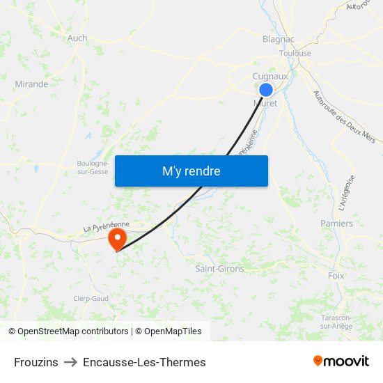 Frouzins to Encausse-Les-Thermes map