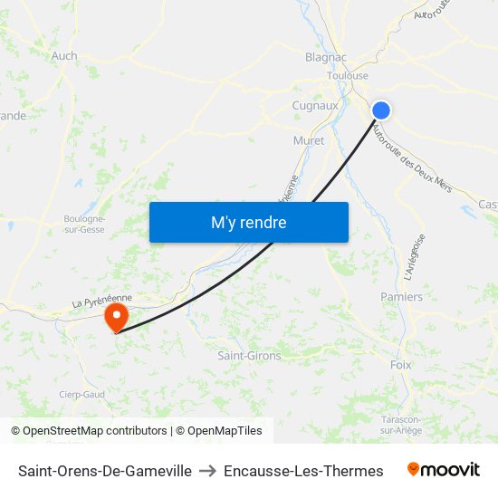 Saint-Orens-De-Gameville to Encausse-Les-Thermes map