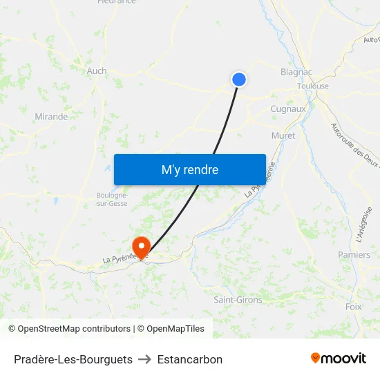 Pradère-Les-Bourguets to Estancarbon map
