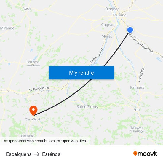 Escalquens to Esténos map