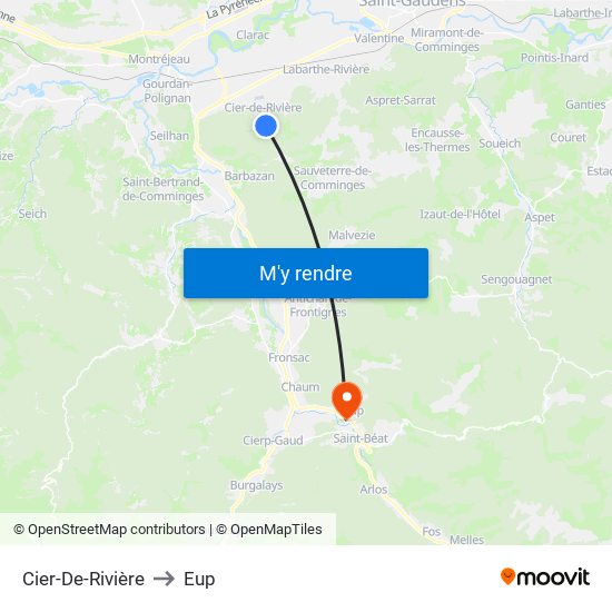 Cier-De-Rivière to Eup map