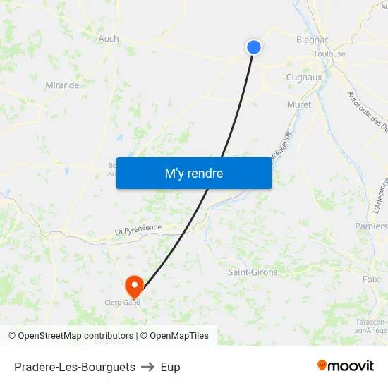 Pradère-Les-Bourguets to Eup map