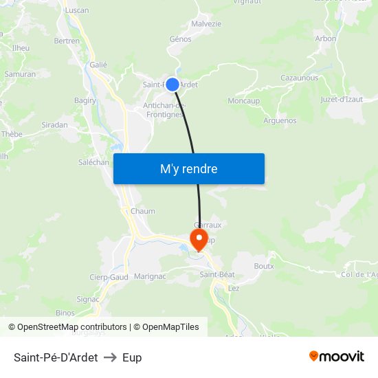 Saint-Pé-D'Ardet to Eup map