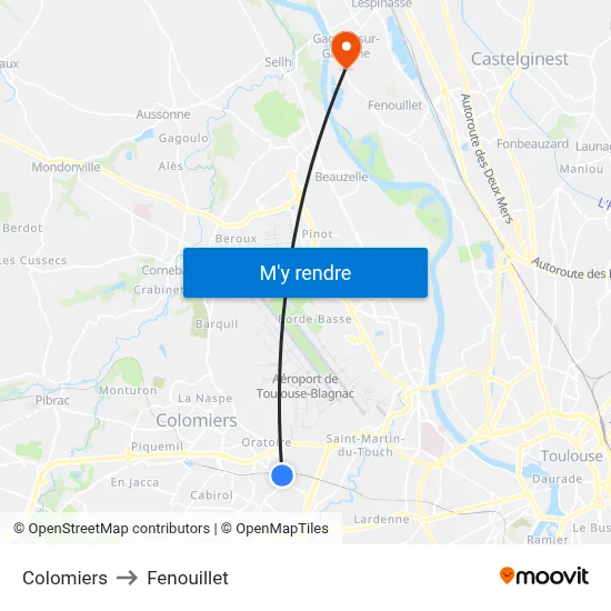 Colomiers to Fenouillet map