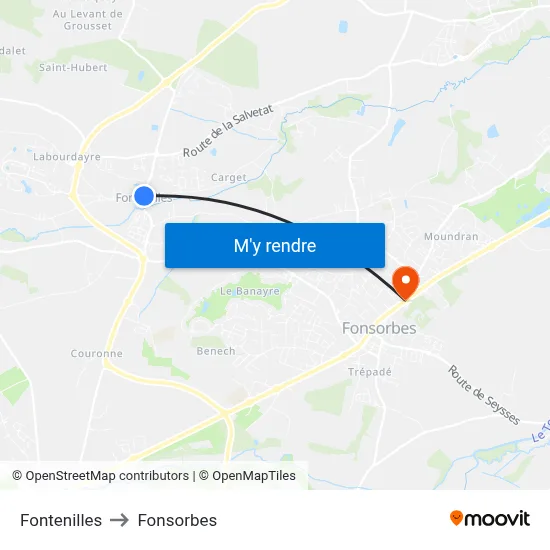 Fontenilles to Fonsorbes map