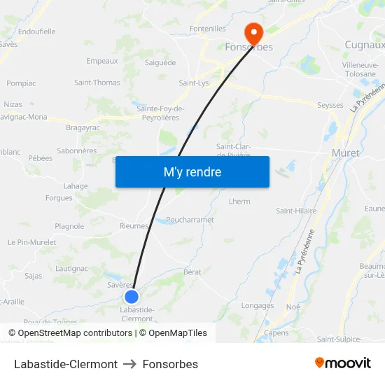 Labastide-Clermont to Fonsorbes map