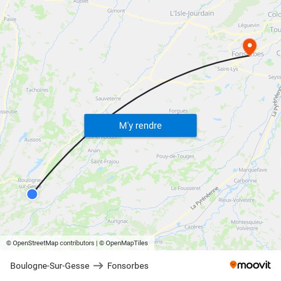 Boulogne-Sur-Gesse to Fonsorbes map