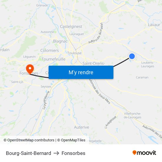 Bourg-Saint-Bernard to Fonsorbes map