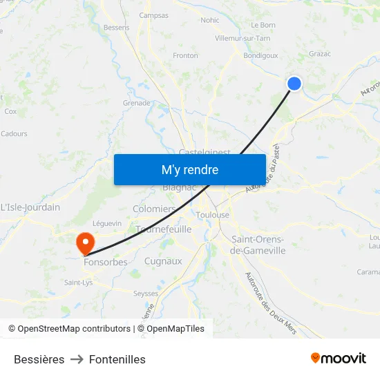 Bessières to Fontenilles map