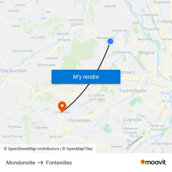 Mondonville to Fontenilles map