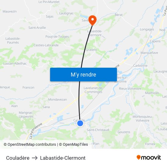 Couladère to Labastide-Clermont map