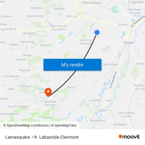 Lamasquère to Labastide-Clermont map