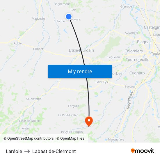 Laréole to Labastide-Clermont map