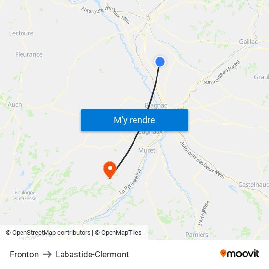 Fronton to Labastide-Clermont map