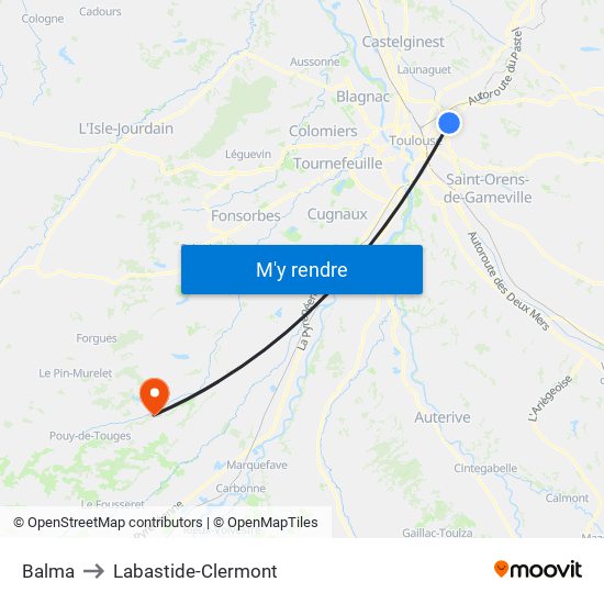 Balma to Labastide-Clermont map