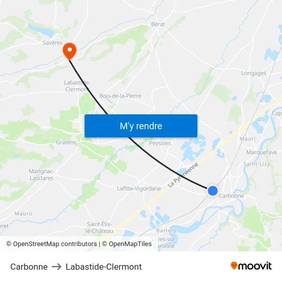 Carbonne to Labastide-Clermont map