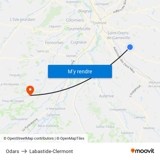 Odars to Labastide-Clermont map