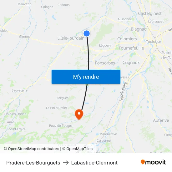 Pradère-Les-Bourguets to Labastide-Clermont map