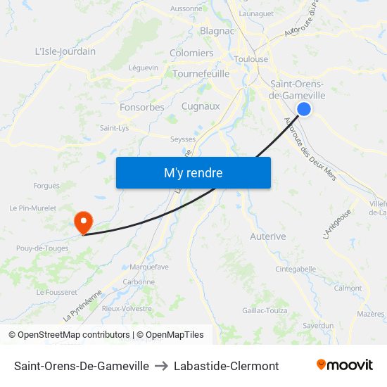 Saint-Orens-De-Gameville to Labastide-Clermont map