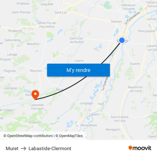 Muret to Labastide-Clermont map