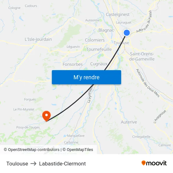 Toulouse to Labastide-Clermont map