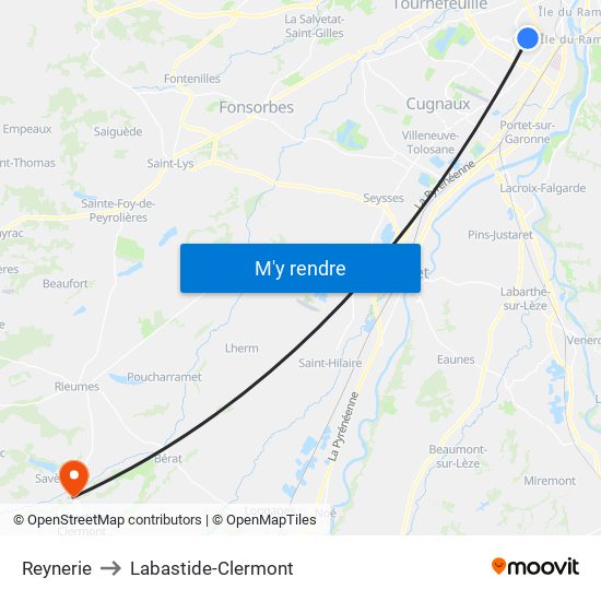 Reynerie to Labastide-Clermont map