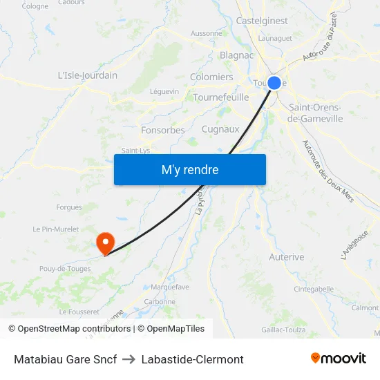 Matabiau Gare Sncf to Labastide-Clermont map