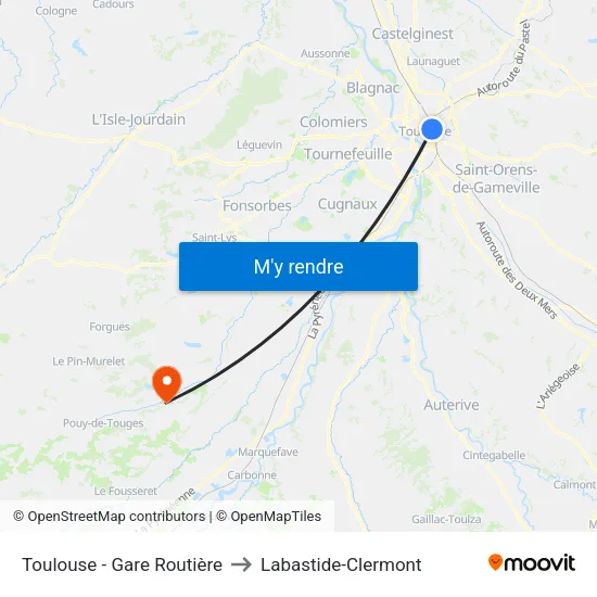 Toulouse - Gare Routière to Labastide-Clermont map