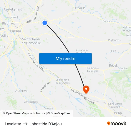 Lavalette to Labastide-D'Anjou map