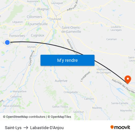 Saint-Lys to Labastide-D'Anjou map