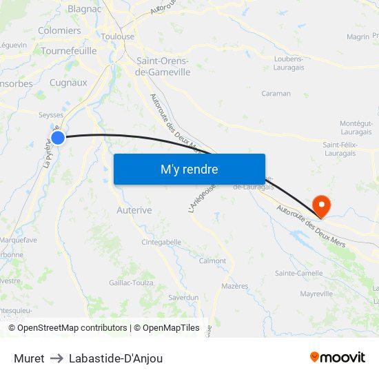 Muret to Labastide-D'Anjou map