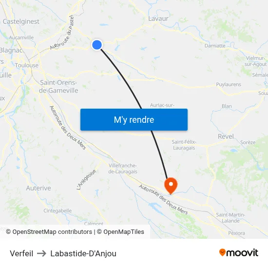 Verfeil to Labastide-D'Anjou map