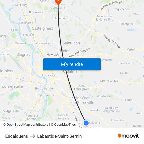 Escalquens to Labastide-Saint-Sernin map