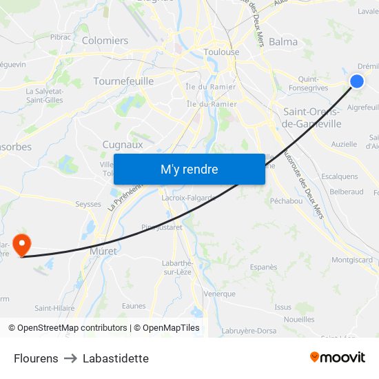 Flourens to Labastidette map
