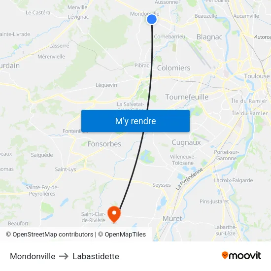 Mondonville to Labastidette map