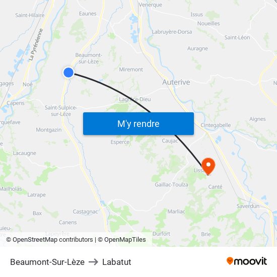 Beaumont-Sur-Lèze to Labatut map