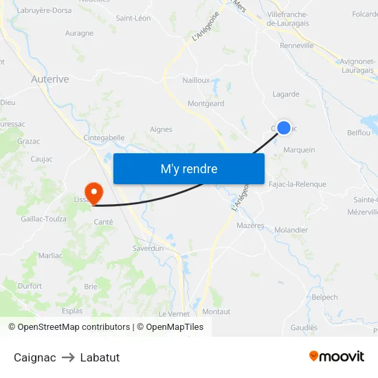 Caignac to Labatut map